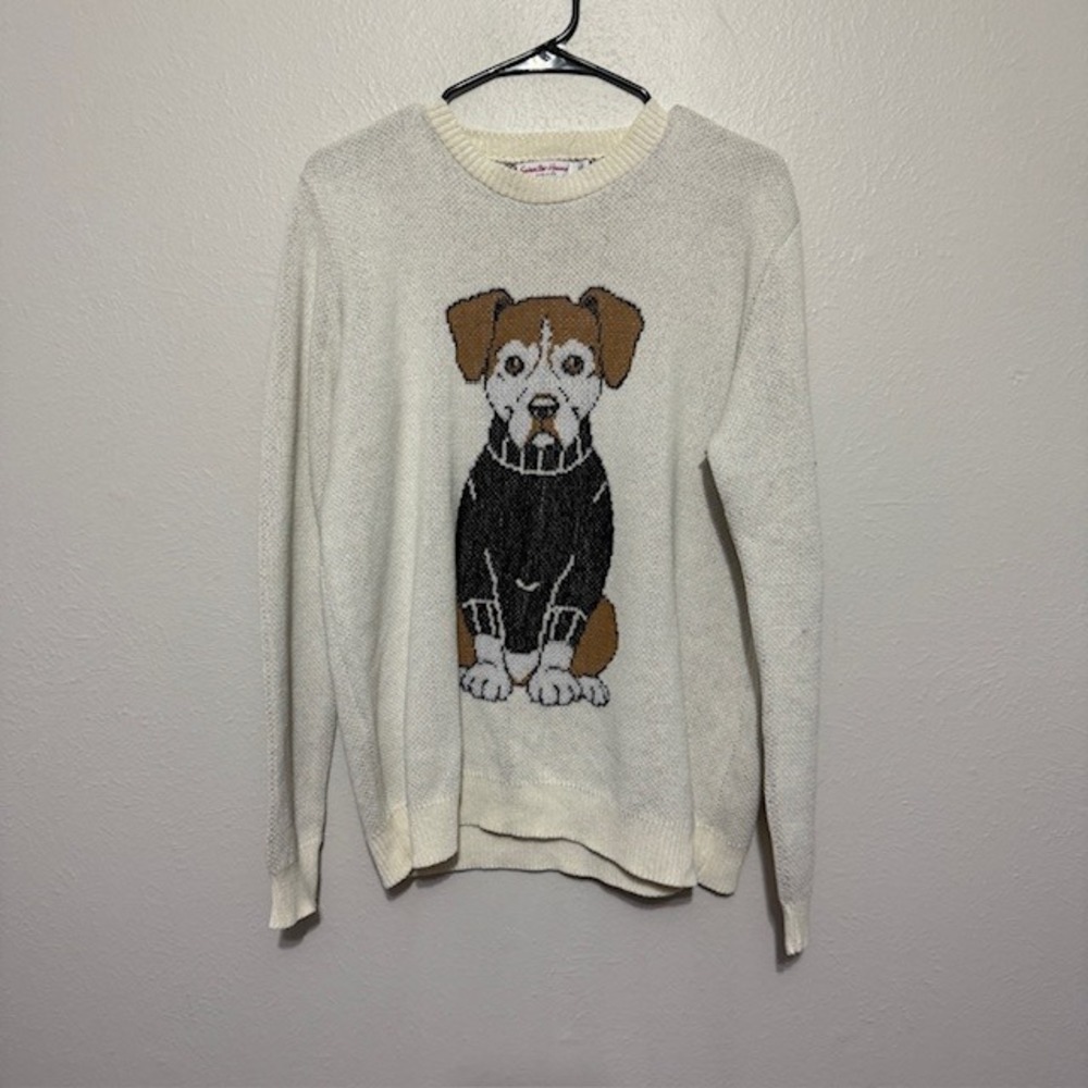 Sweaterhound Boxer Dog Crewneck Sweater Cream Recycled Cotton Blend XL